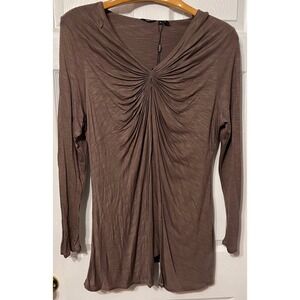 Stera Womens XL Taupe Brown Draped Knot Front V-Neck Long Sleeve Viscose Top NWT